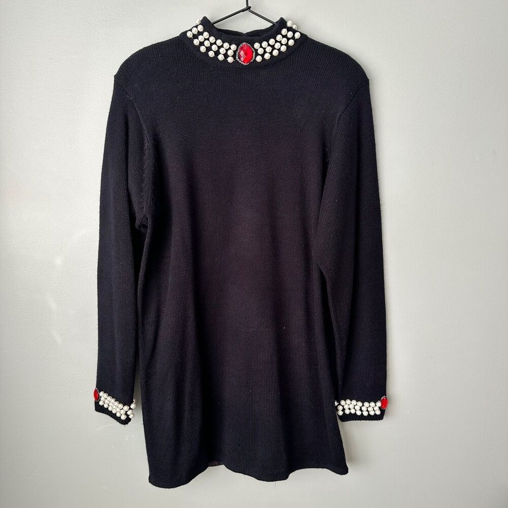 Vintage Darian Petites Black Embellished Sweater Dress Womens Petite Large